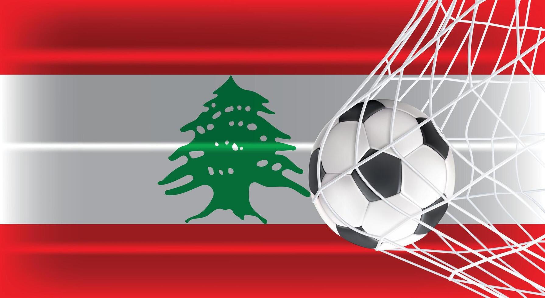 Soccer or Football ball in Goal Net Isolated on Lebanon Shaded Flag, Sports Accessory Equipment for Playing Game, Championship and Competition Design Element Realistic 3D vector