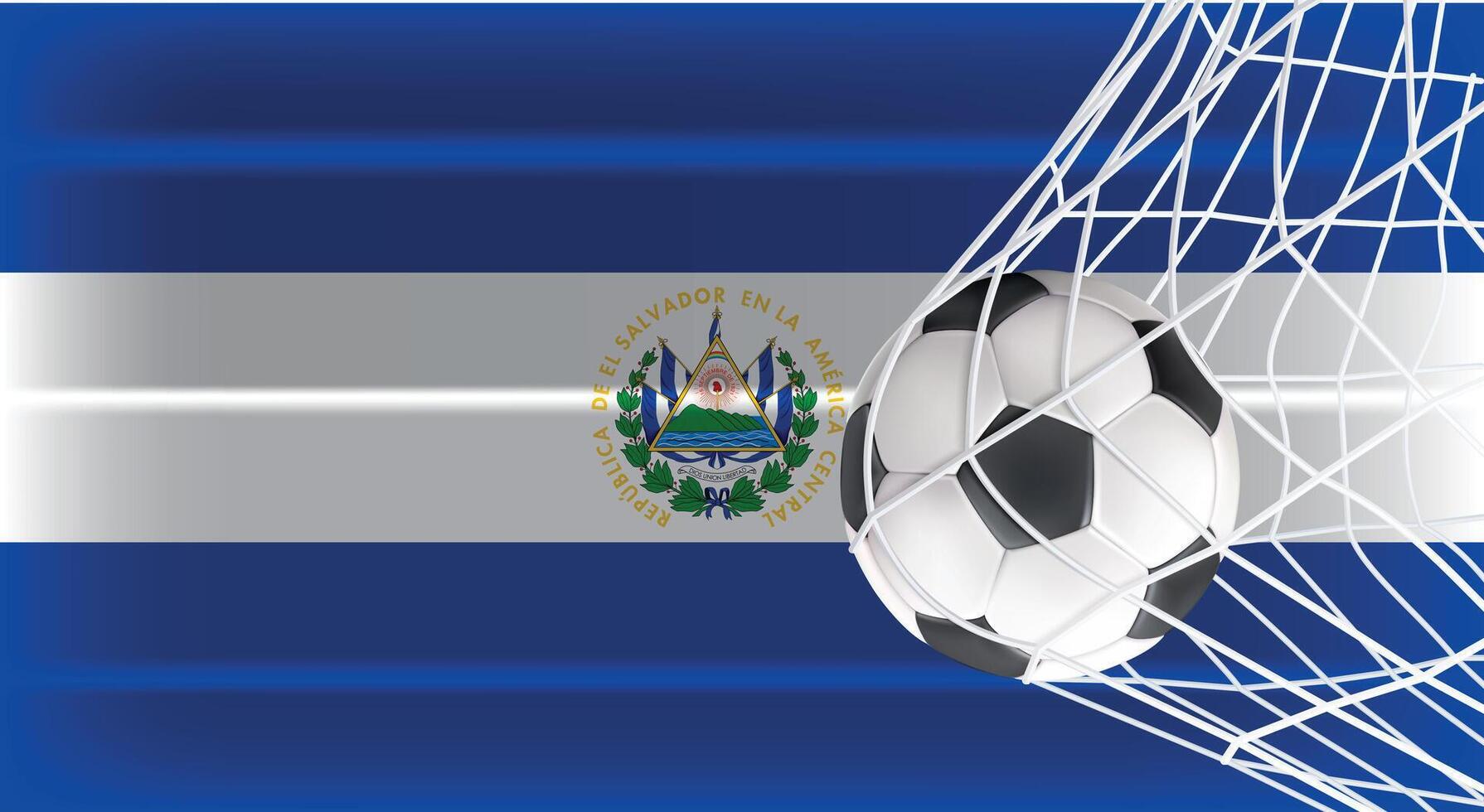 Soccer or Football ball in Goal Net Isolated on El Salvador Shaded Flag, Sports Accessory Equipment for Playing Game, Championship and Competition Design Element Realistic 3D vector