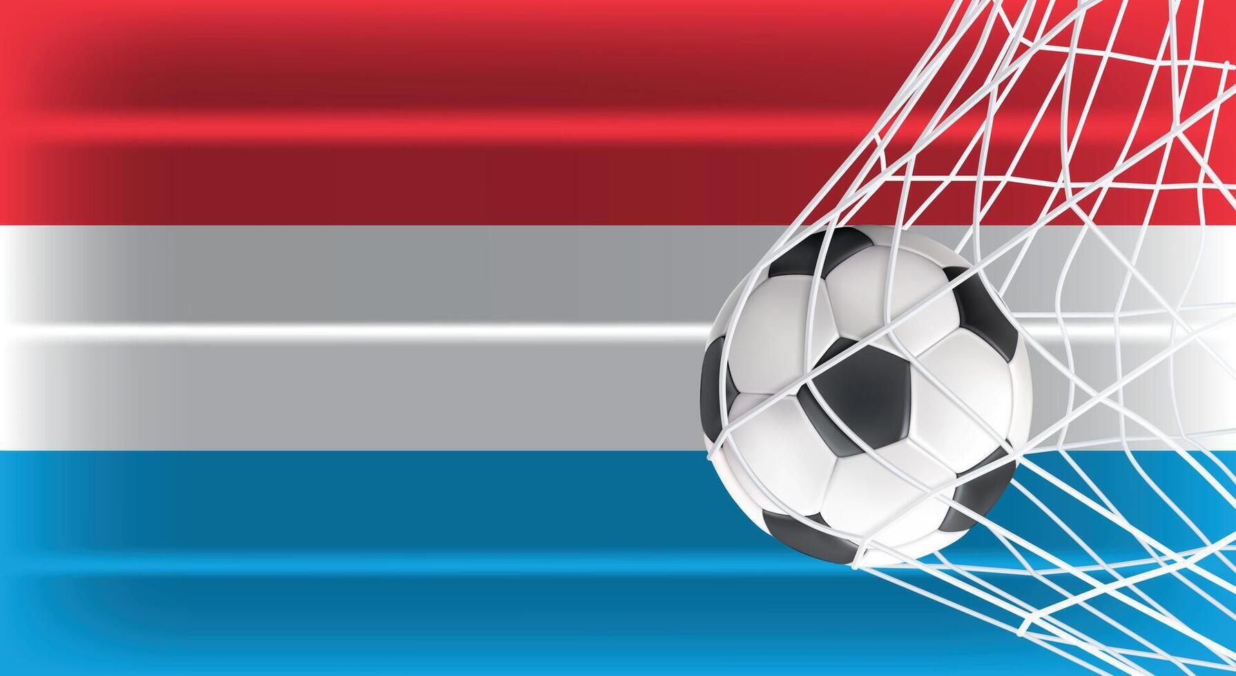 Soccer or Football ball in Goal Net Isolated on Luxembourg Shaded Flag, Sports Accessory Equipment for Playing Game, Championship and Competition Design Element Realistic 3D vector