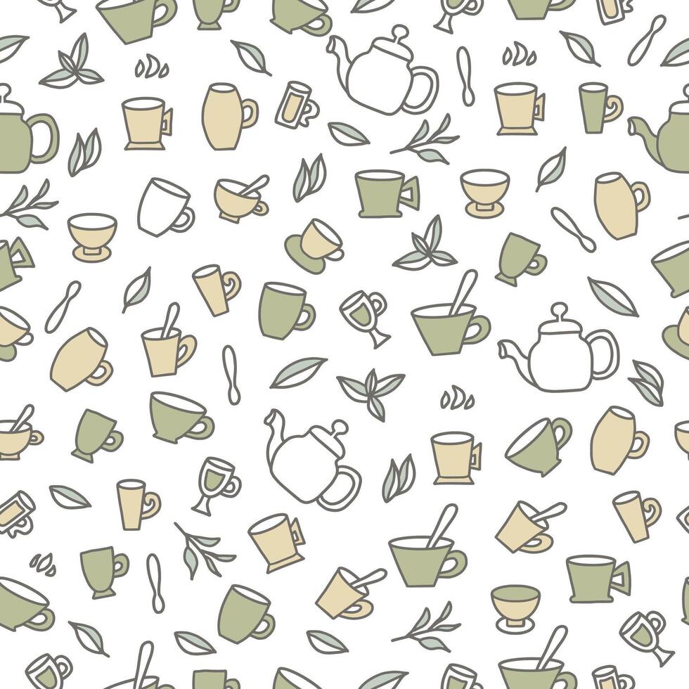 Seamless pattern of tea cups. illustration. vector