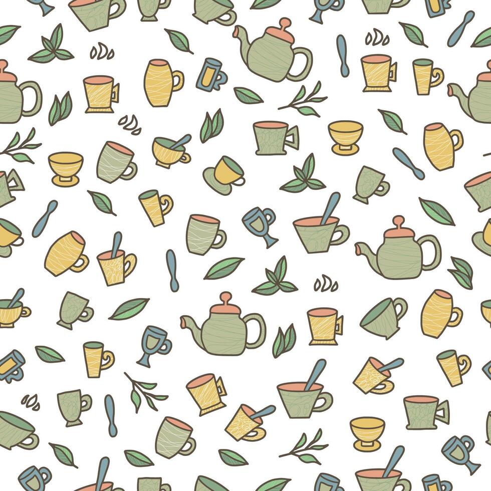 Seamless pattern of tea cups. illustration. vector