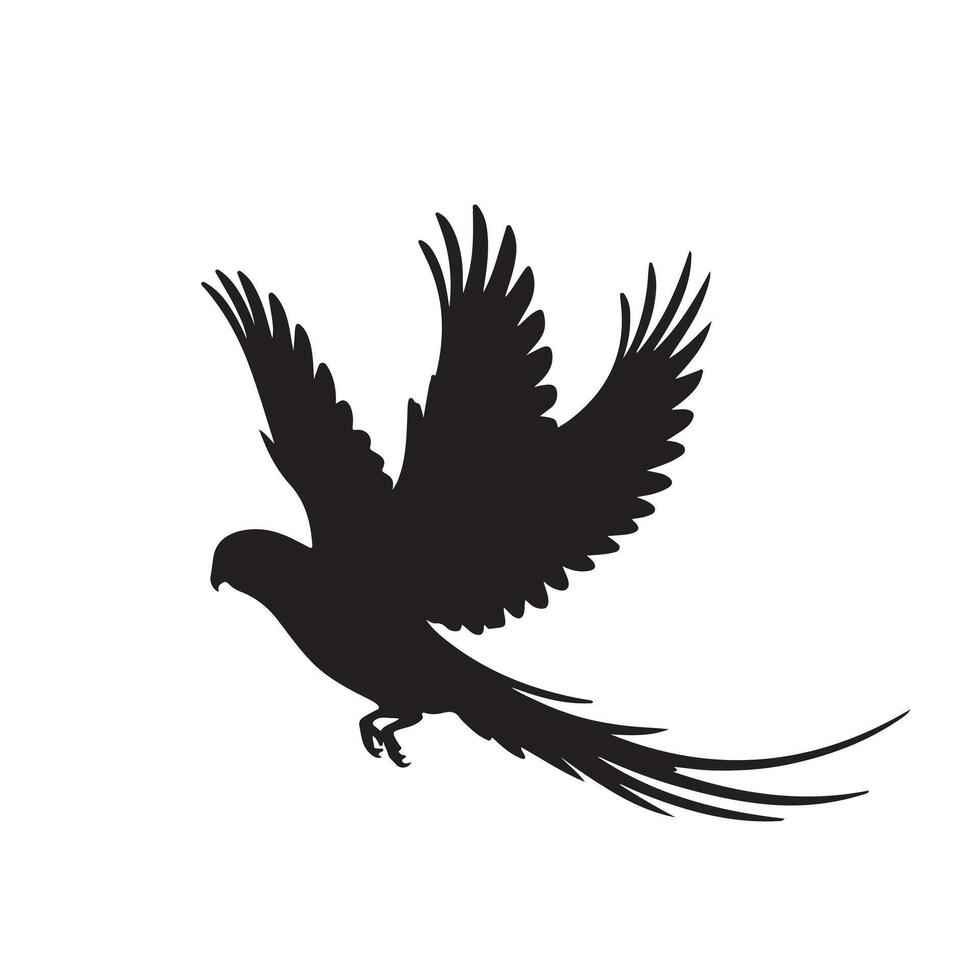 Silhouette of a bird in flight with wings spread wide on a white background vector