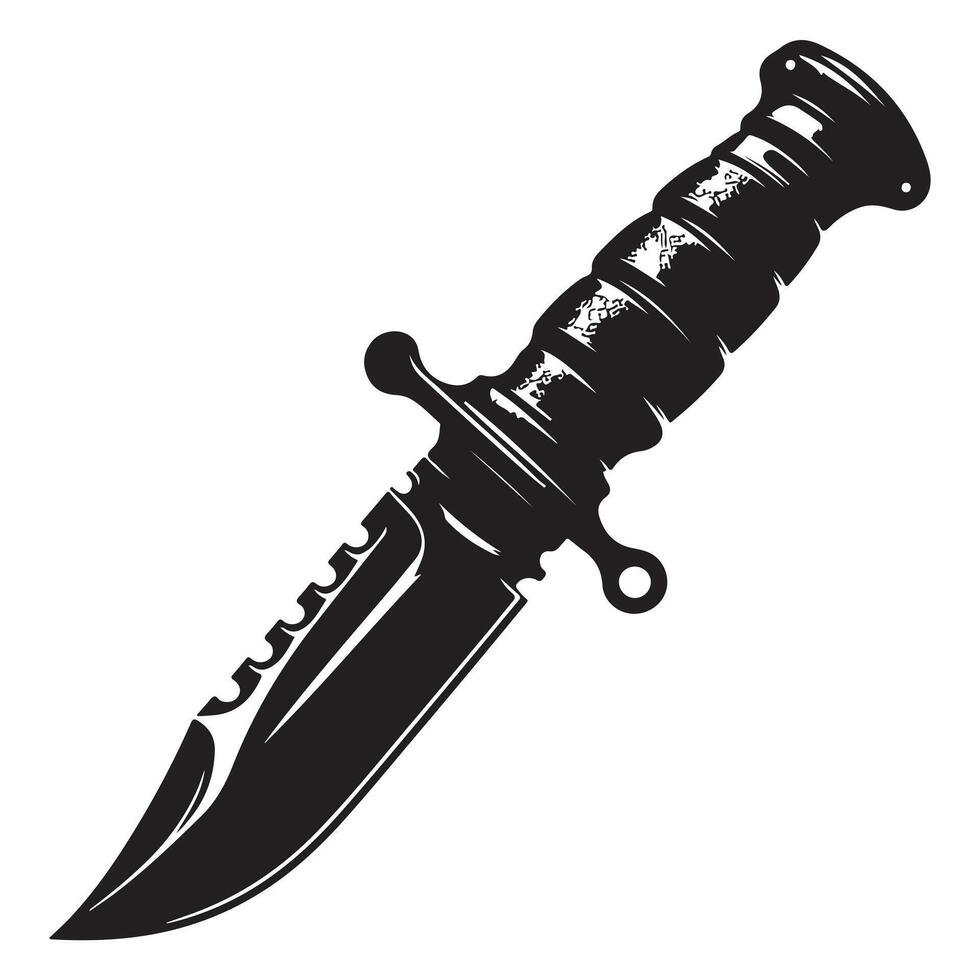 Black military knife silhouette on white background 10 eps vector