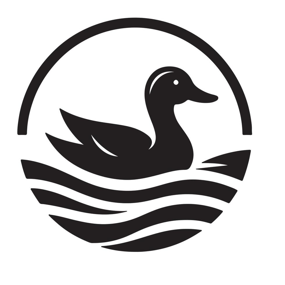 A duck swimming in water logo icon silhouette on white background vector