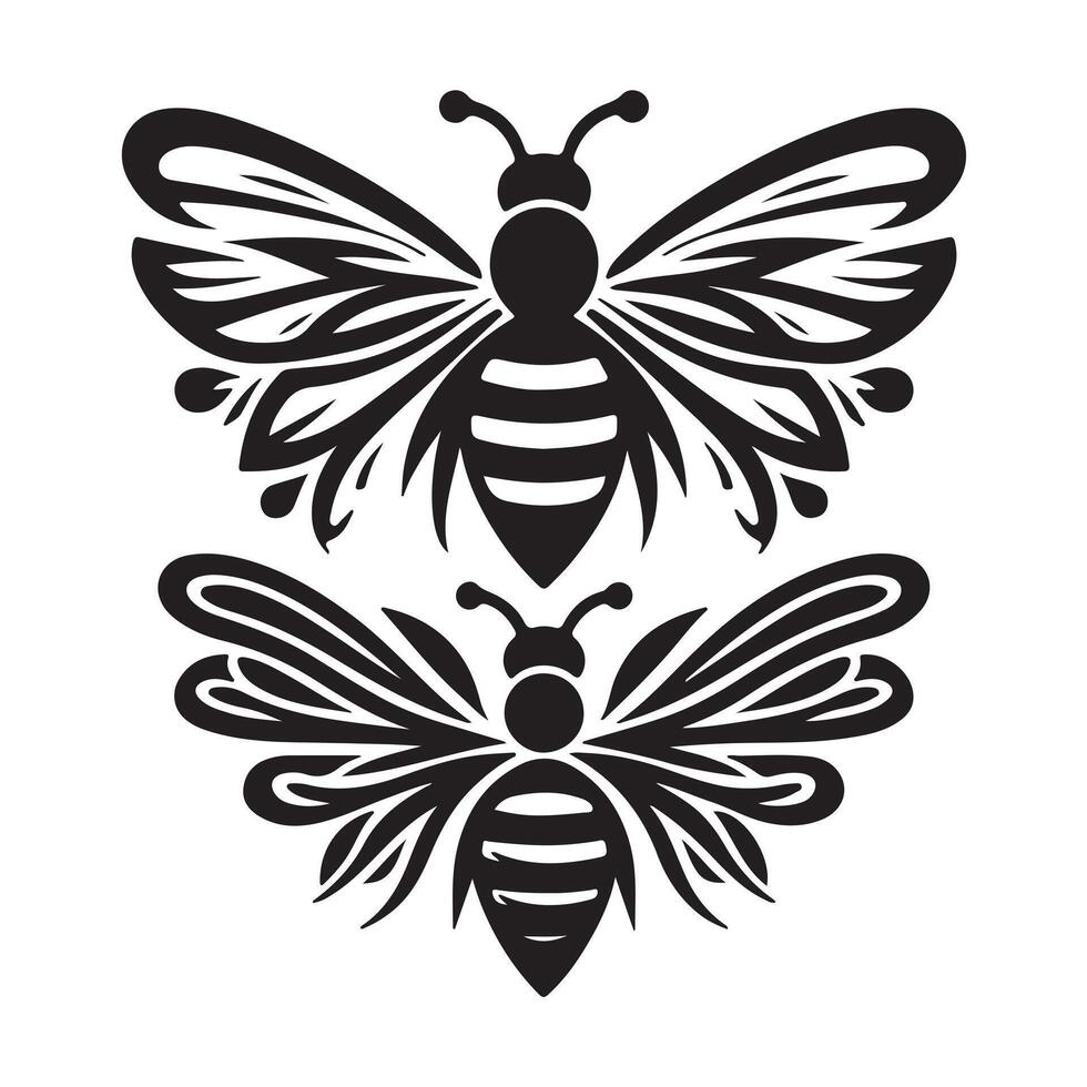 Abstract Flying Nature Bees Logo Creative Concept Silhouette Line Art Bee Illustration Wings on white background 10 eps vector