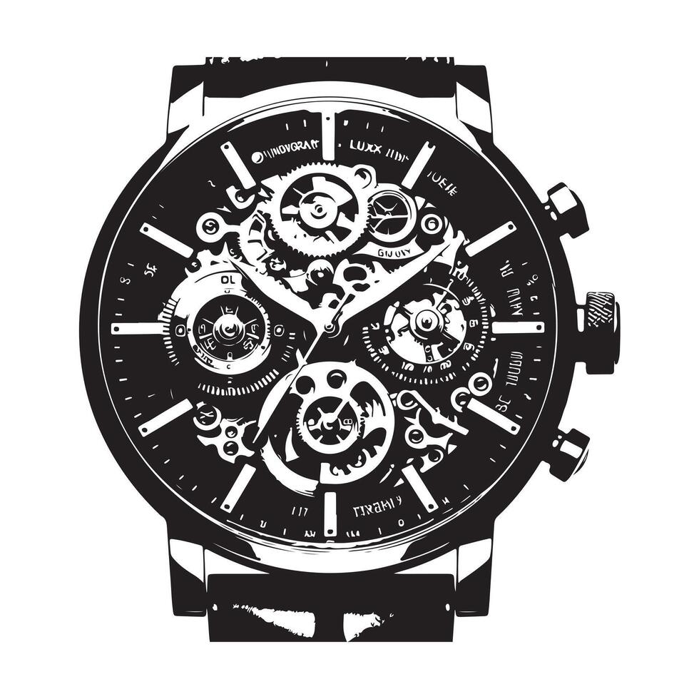Analog wristwatch, ideal for luxury brand silhouette on white background vector