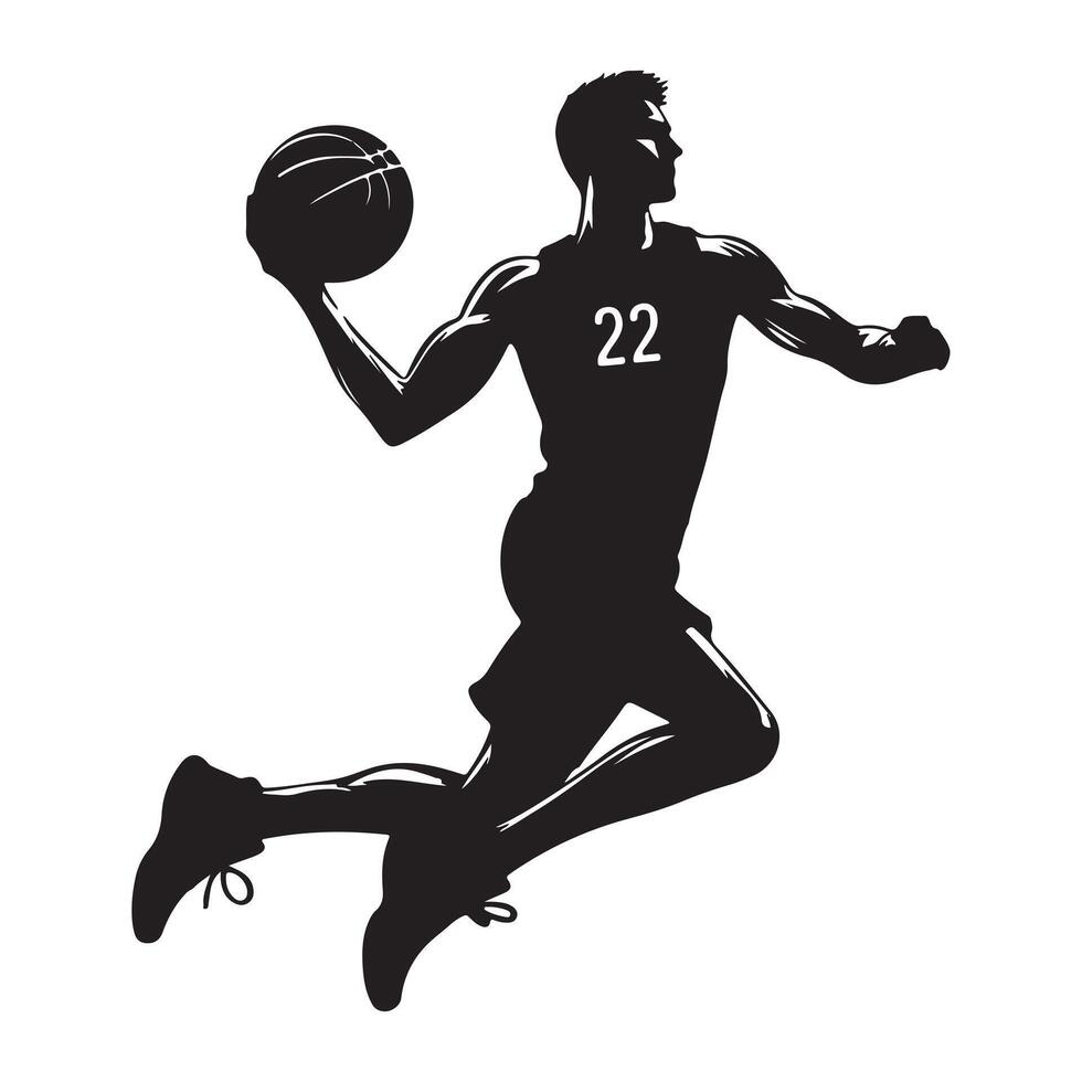 Man basketball player, people playing basketball silhouette on white background vector