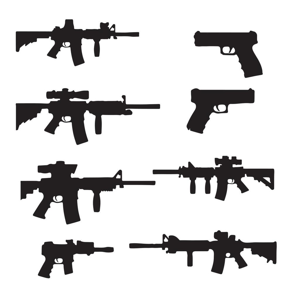 Assault rifle silhouette set on a white background vector