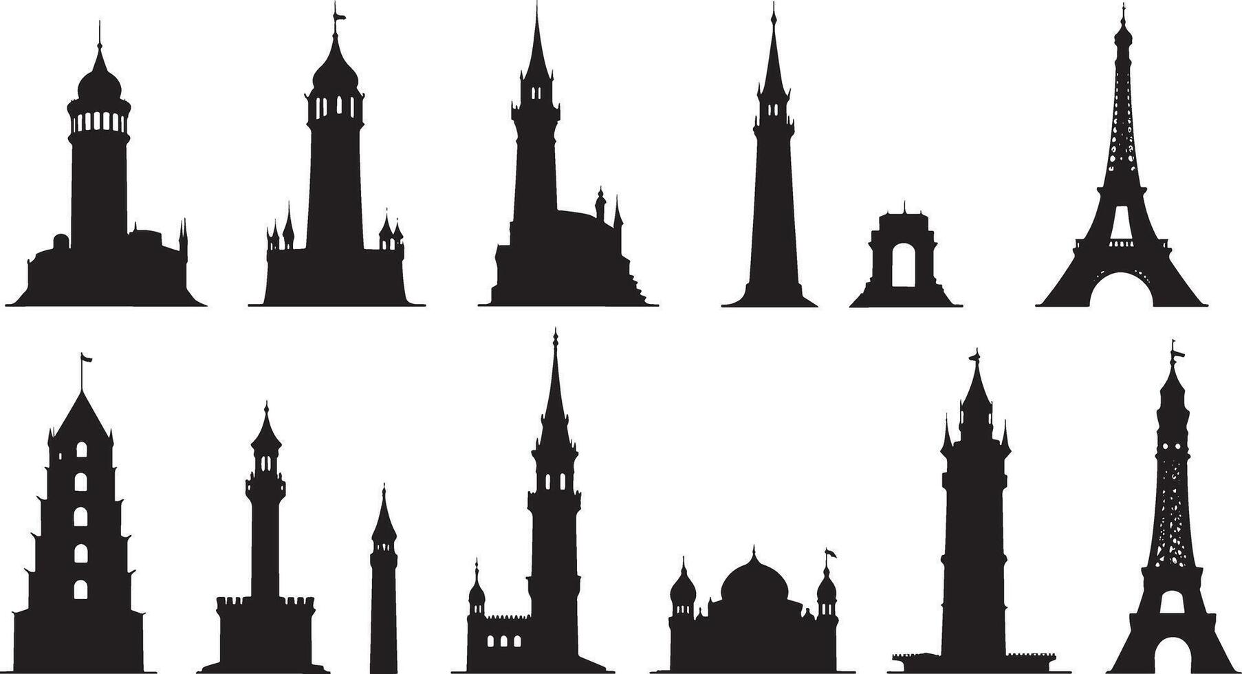 Silhouettes of different buildings in different styles vector