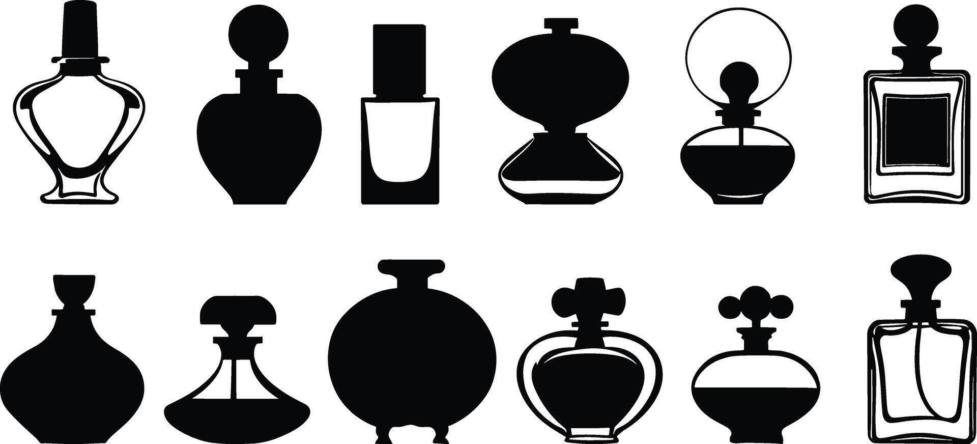 Various perfume bottles silhouettes on a white background vector