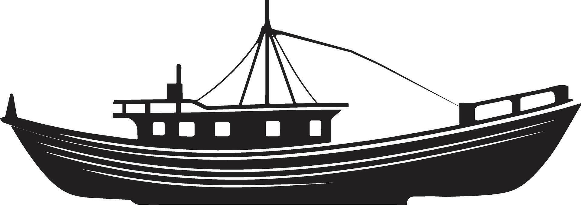 A black and white illustration of a boat vector