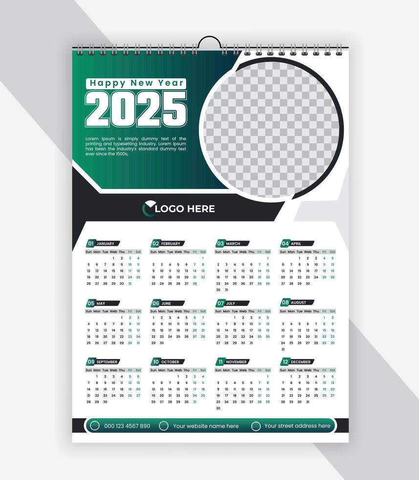 corporate business one page wall calendar 2025 design x happy new year single page wall calendar design template vector