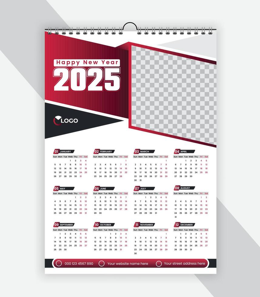 Modern calendar 2025 design template. Wall calendar 2025 year design vector