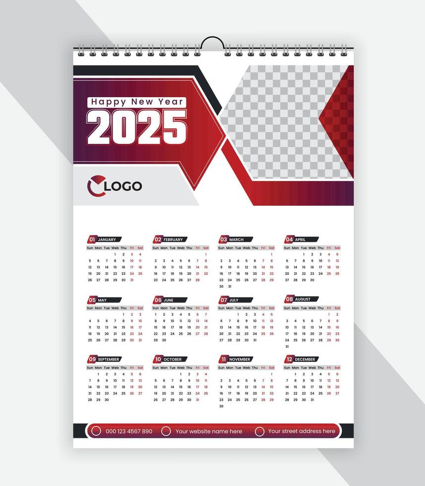 2025 Modern One Page wall calendar template design vector
