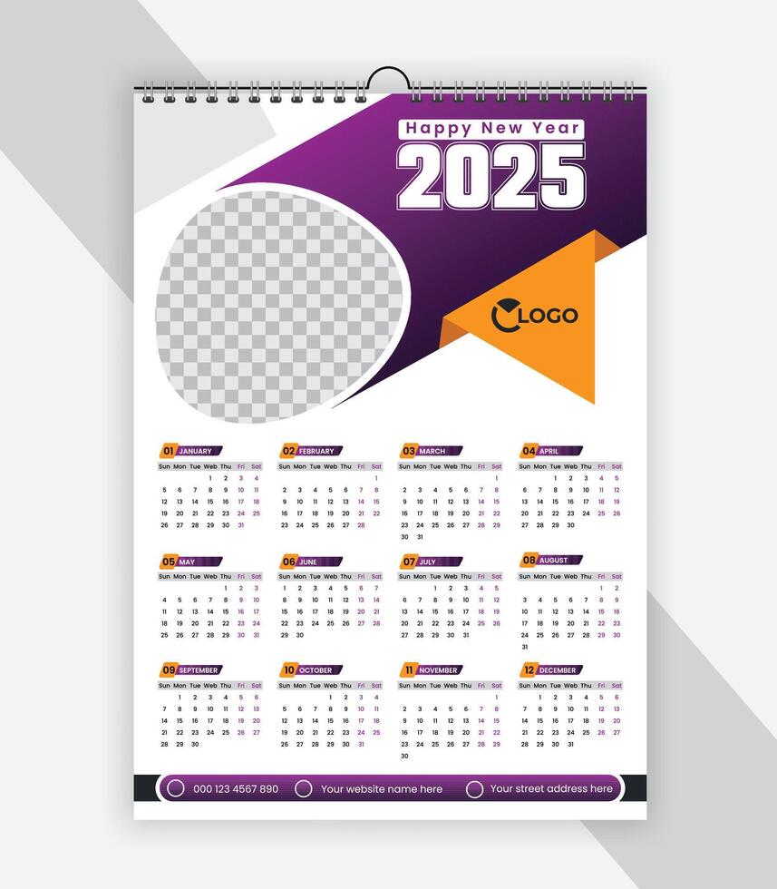 corporate business one page wall calendar 2025 design x happy new year single page wall calendar design template vector