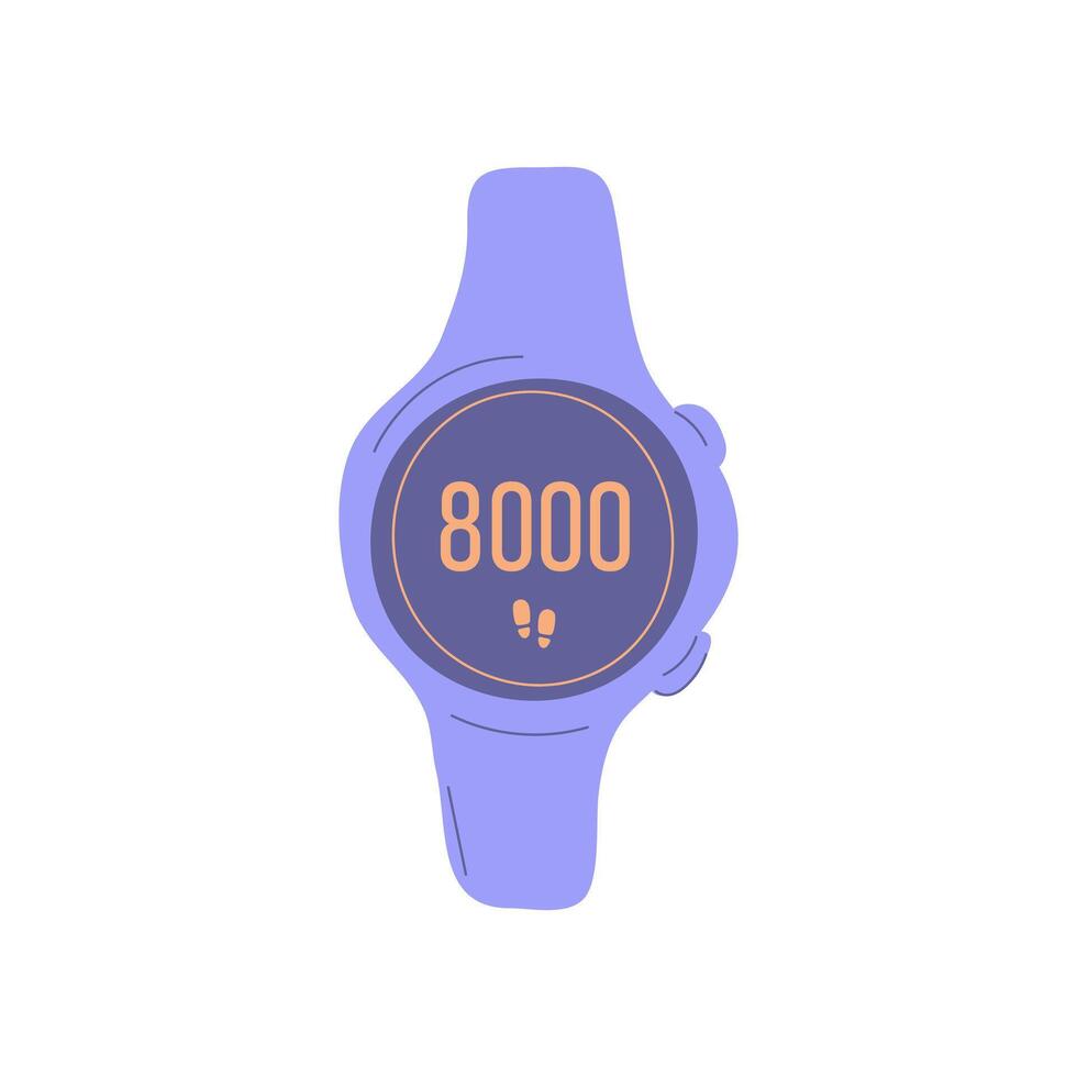 Smartwatch device cartoon style, active lifestyle. Tracker steps illustration vector