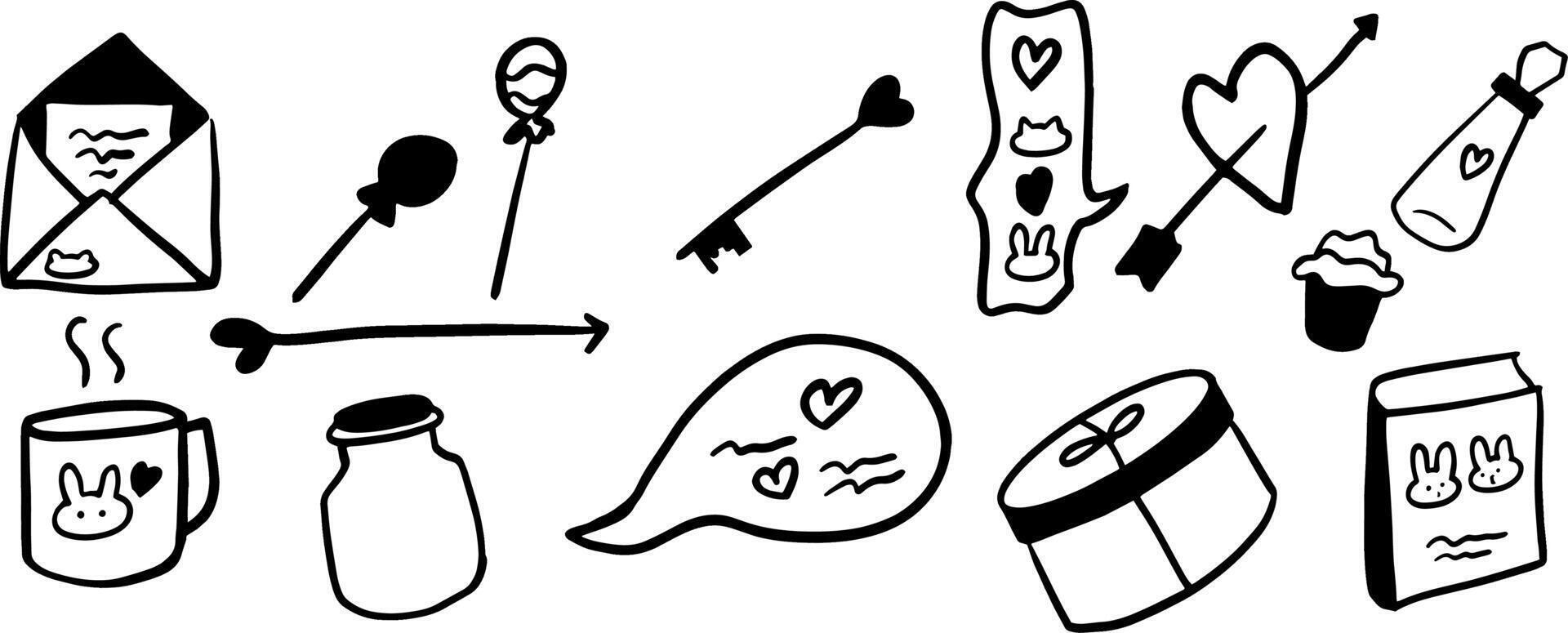 Valentine Day Set Illustration - Cute Minimalist Doodle for Romantic Design vector