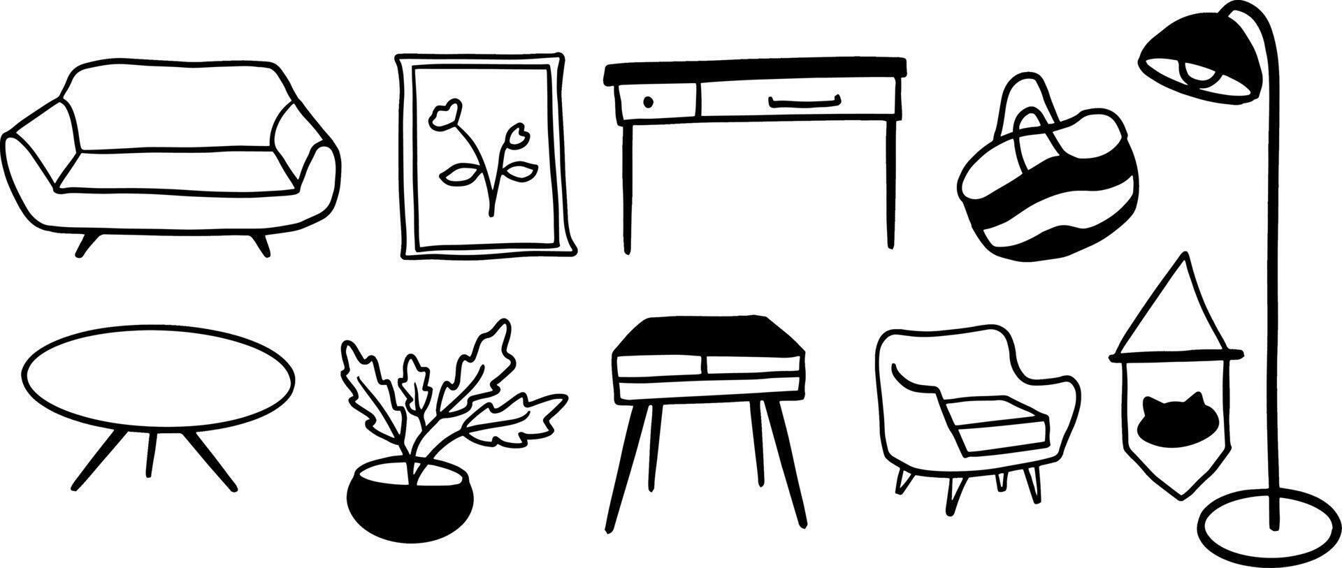 Living Room Decor Doodle Collection for Home Creations vector