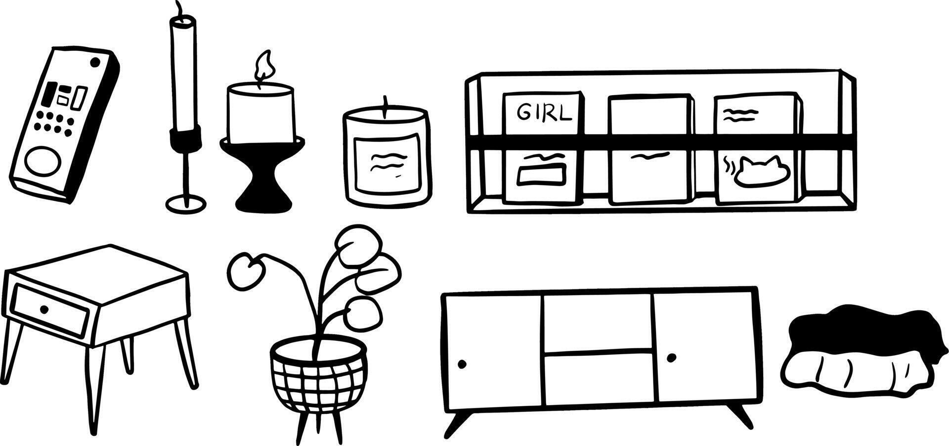 Minimalist Living Room Doodles for Home and Interior Designs vector