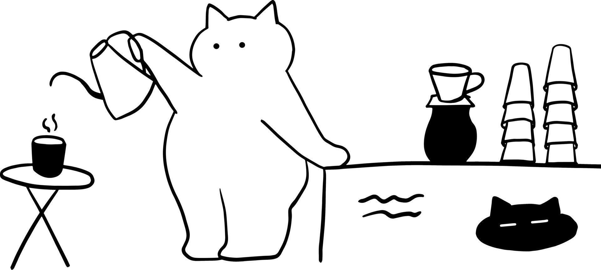 Adorable Cat and Coffee Illustrations for Pet-Themed Designs vector