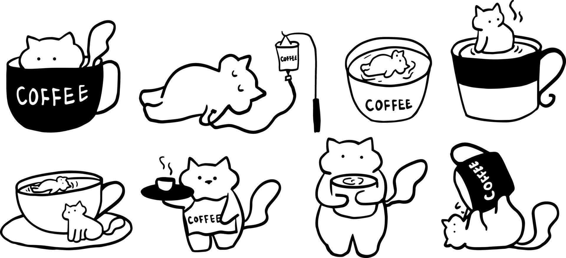 Coffee Time with Cats - Minimalist Doodle Collection vector