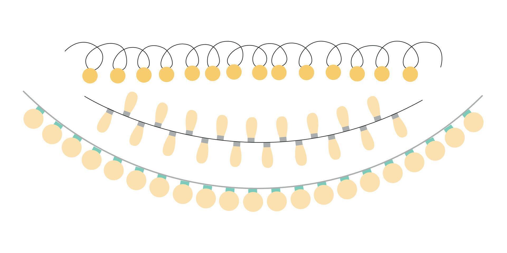 Garlands with lights and lamps flat set vector