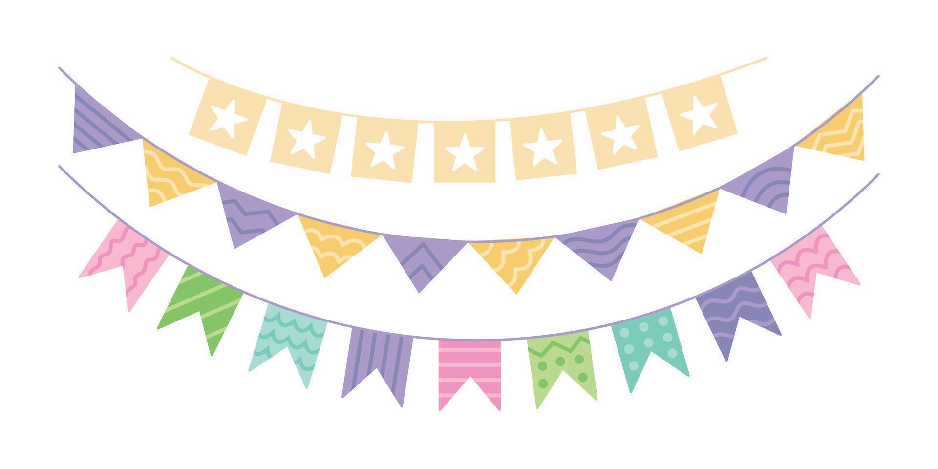 Flat garlands set. Garlands with flags flat style for party decor vector