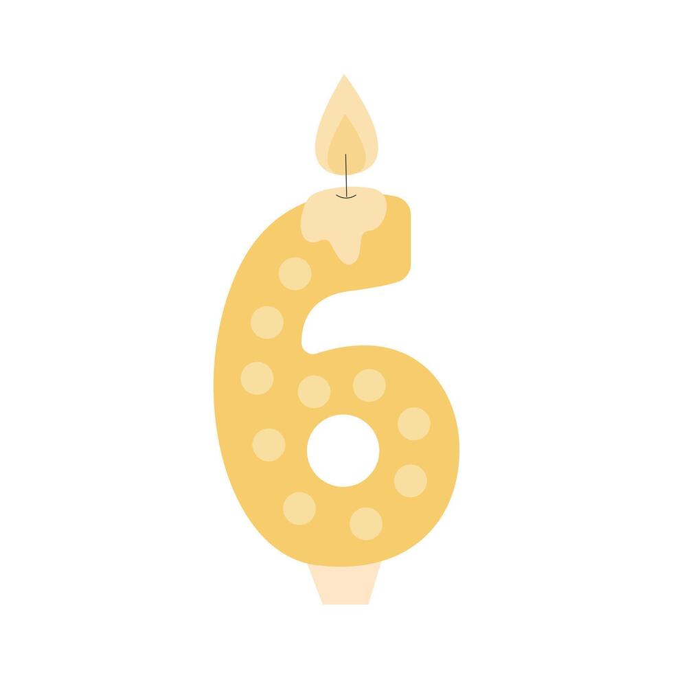 Candle shaped number 6 flat illustration vector
