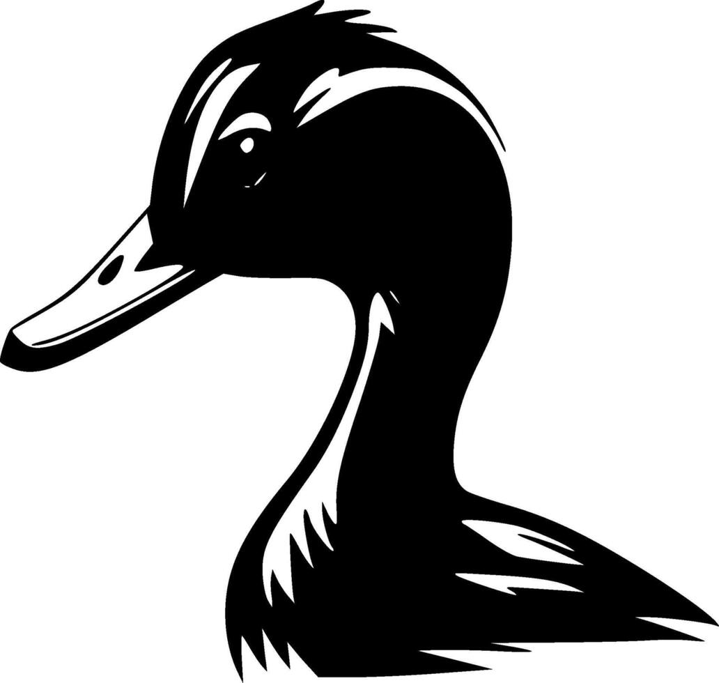 A black and white silhouette of a duck head vector