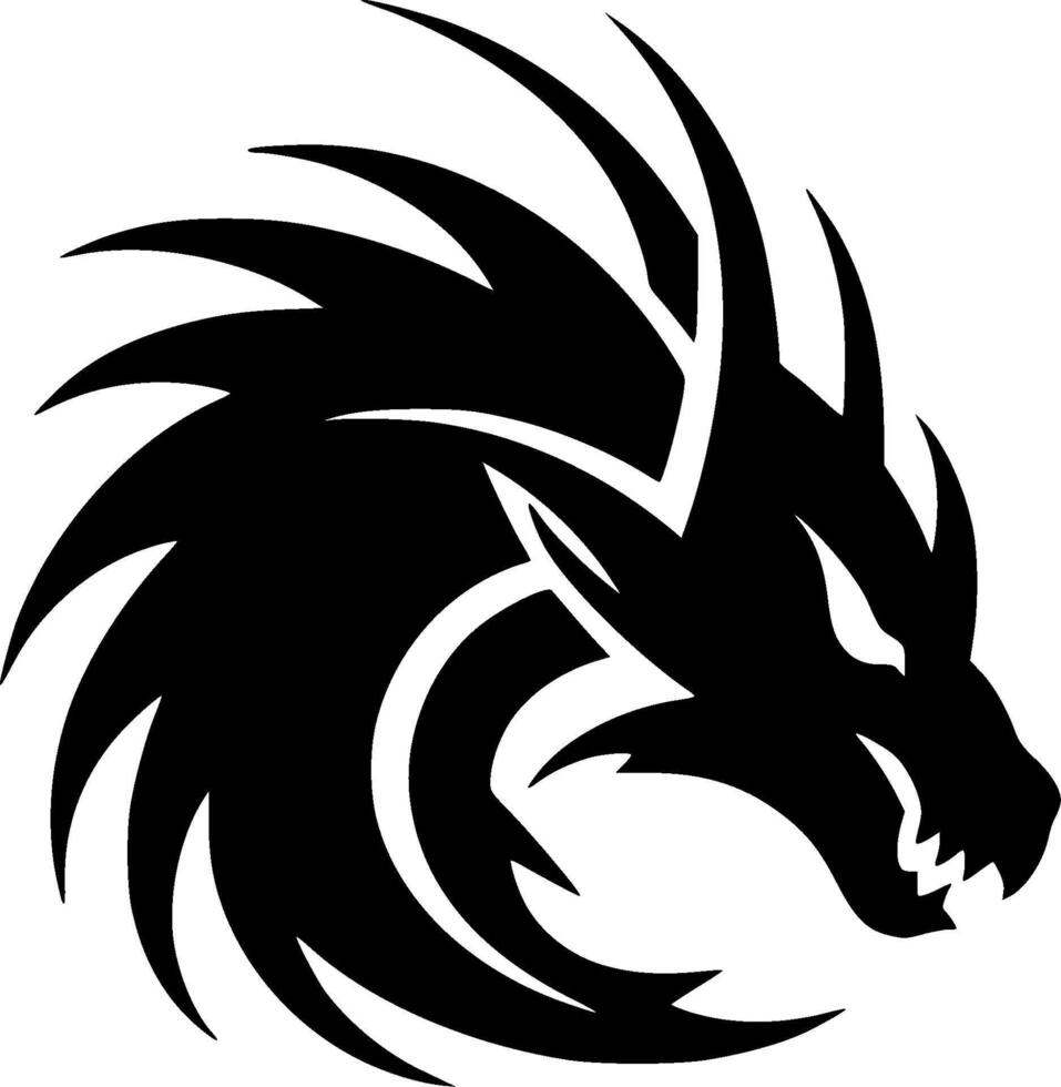 A black and white dragon head with a long tail vector