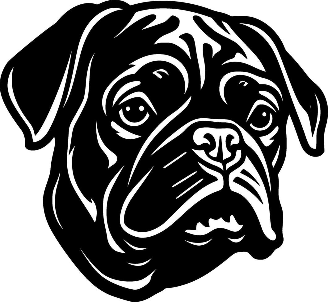A black and white pug dog head on a white background vector