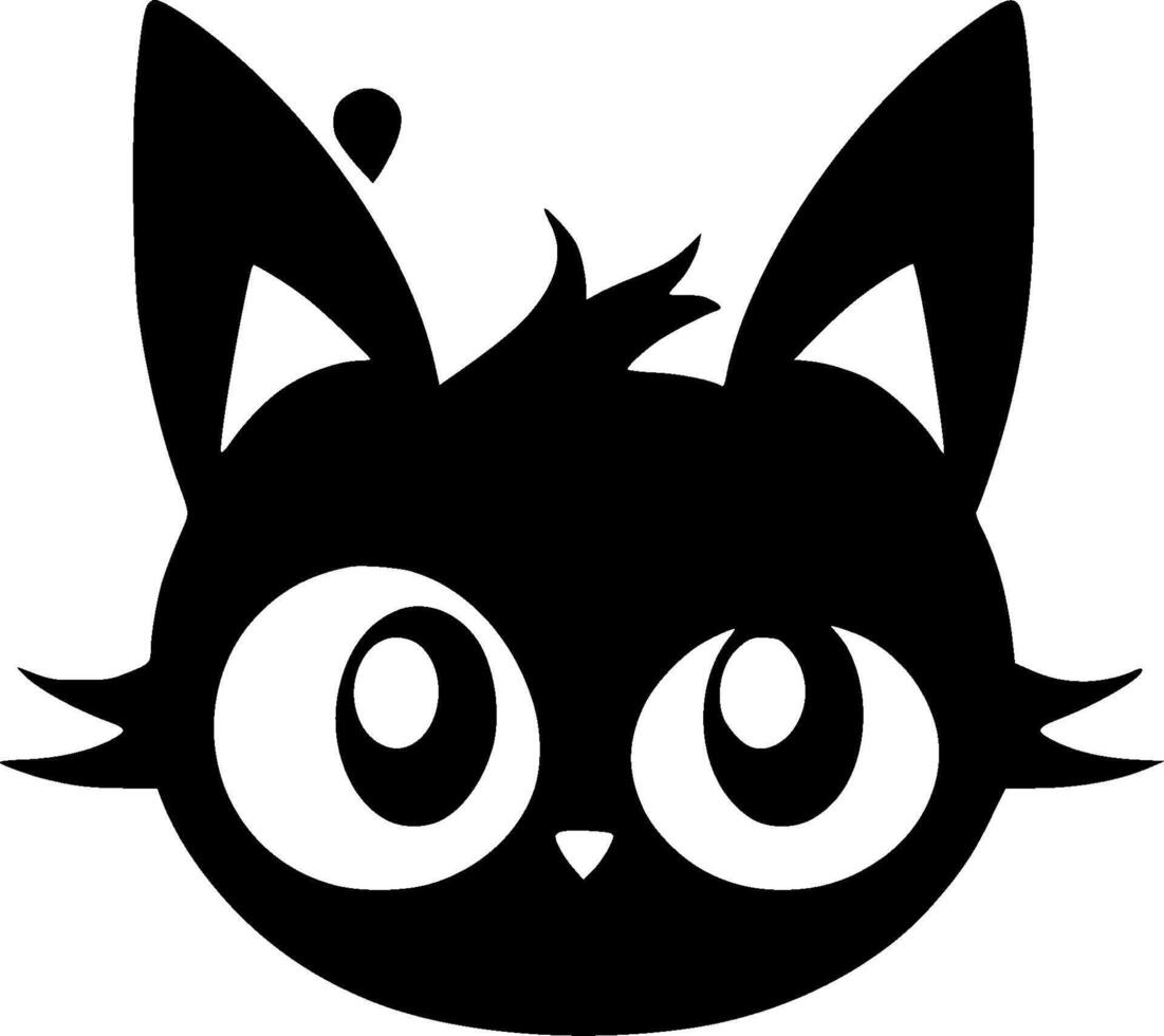 A black and white cat face with big eyes vector