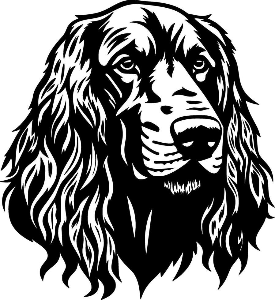 The head of a dog is shown in black and white vector
