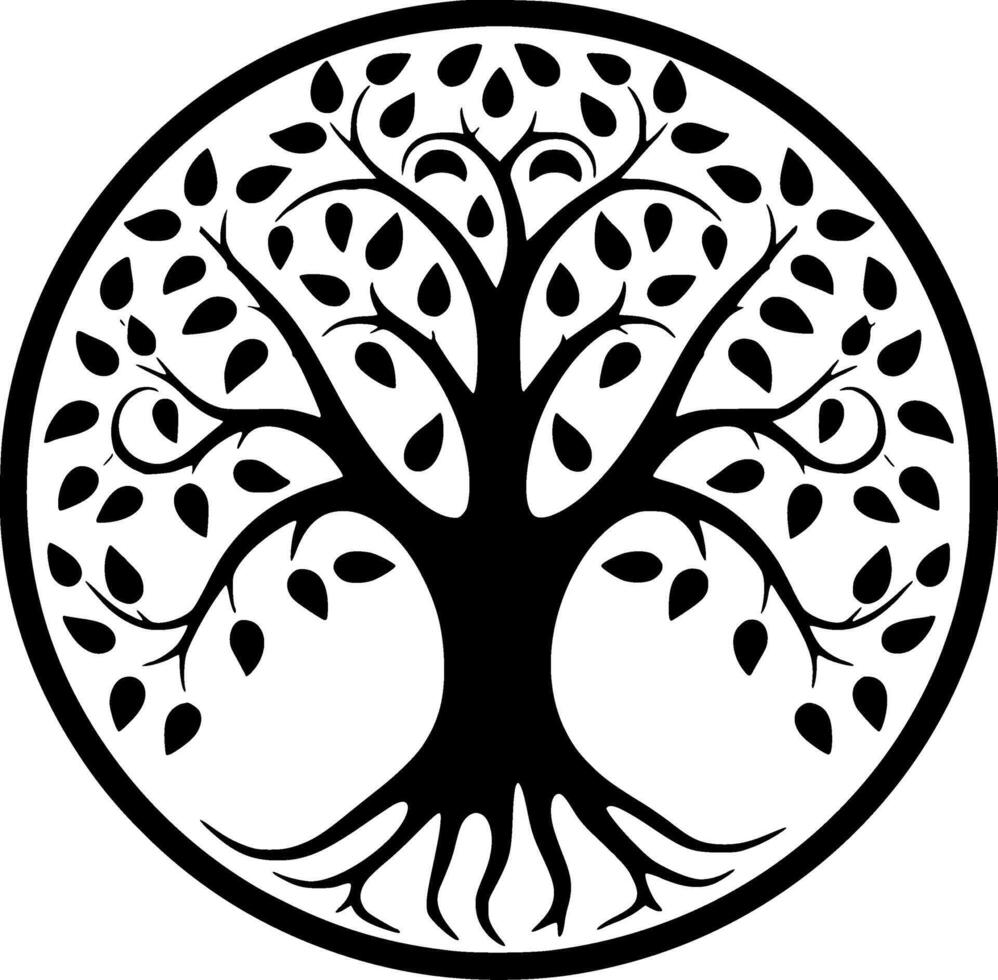 A black and white tree of life in a circle vector
