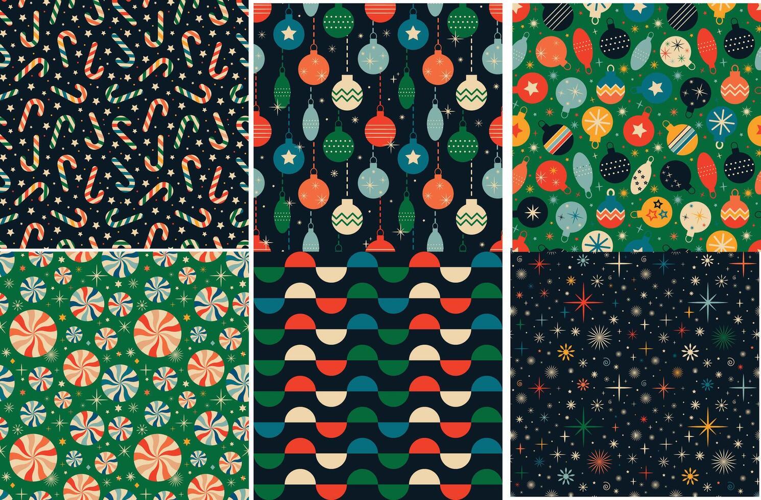 Retro Vintage Christmas seamless patterns set vector