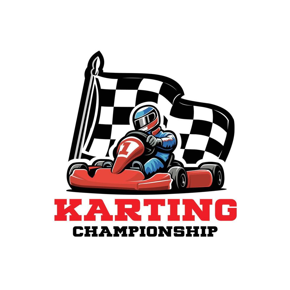 Go kart racing logo isolated. Ready made Karting logo design template vector