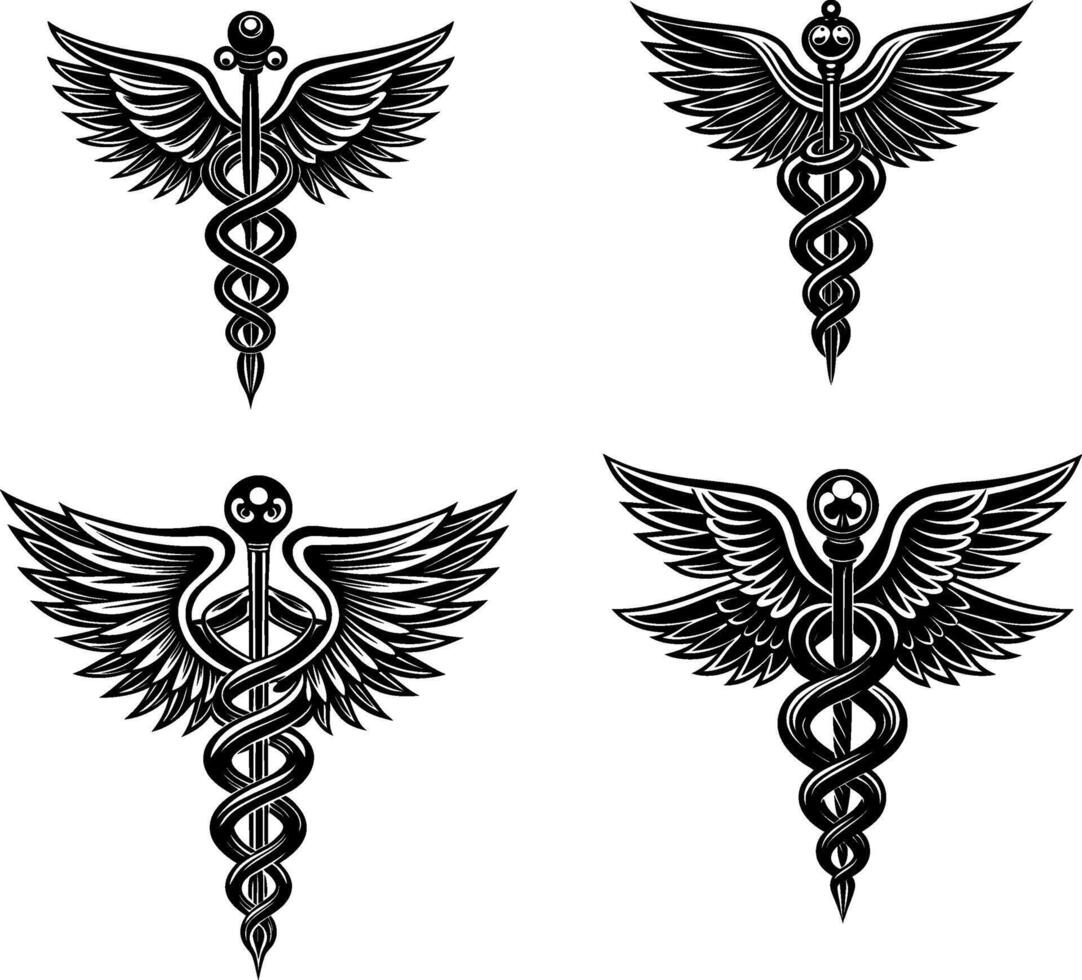 caduceus medical symbol.Emergency Services Star With Rod Of Aesculapius Illustration - .Cadeus Medical medecine pharmacy doctor acient high detailed symbol. hand drawn black vector