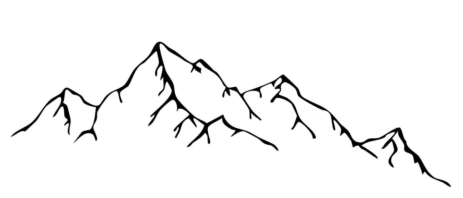 Mountain ridge, snowy peak, line wild nature. Hand drawn landscape, map line contour. Rocky mountains landscape design, icon. vector