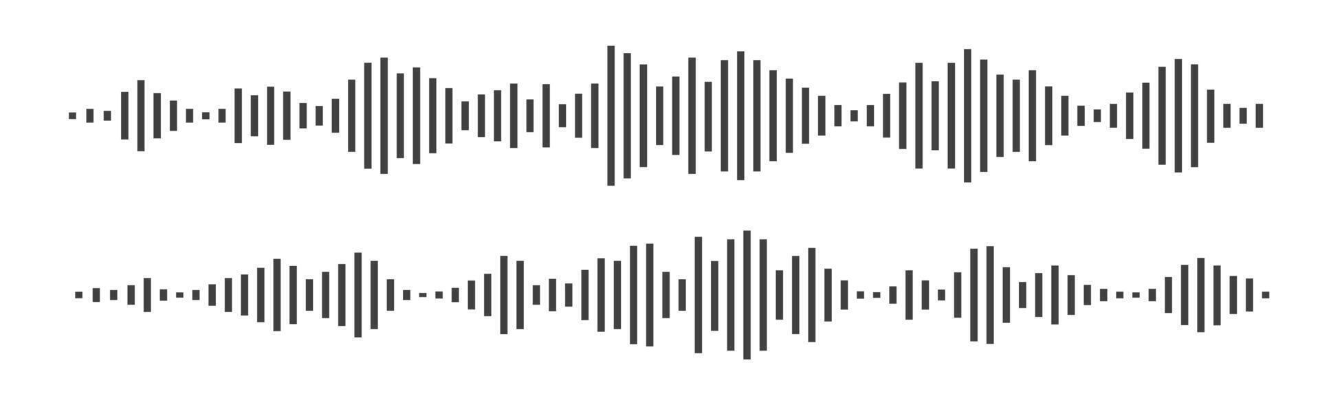 Sound wave or voice message waveform. Podcast, media record, radio signal. Decibel audio record icon isolated on white background. Equalizer line vector