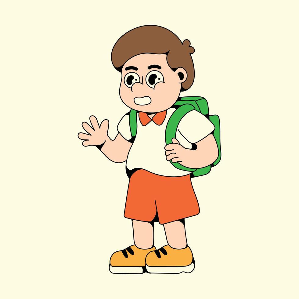 Kid go to school cartoon character illustration vector