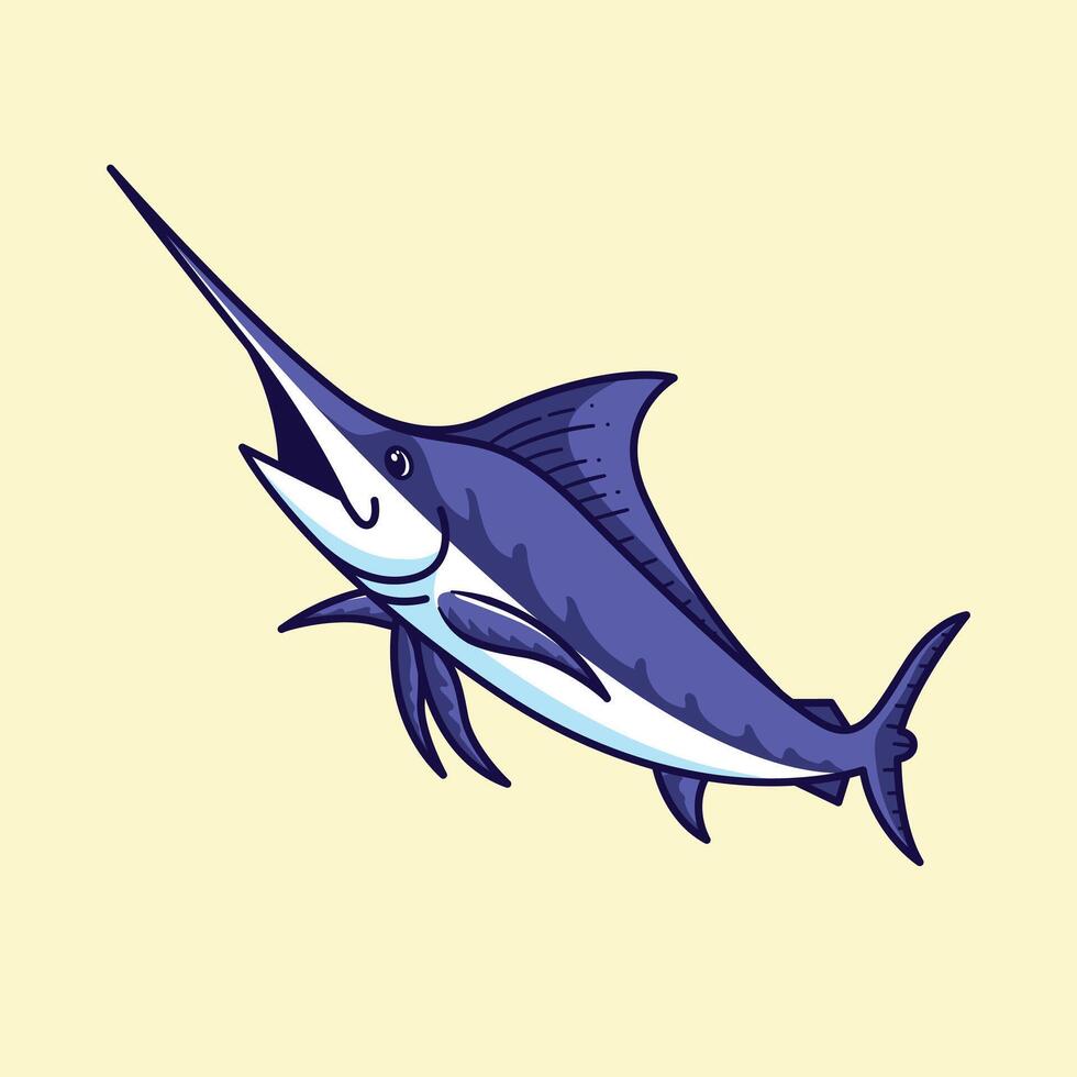 Cute Marlin fish cartoon illustration vector