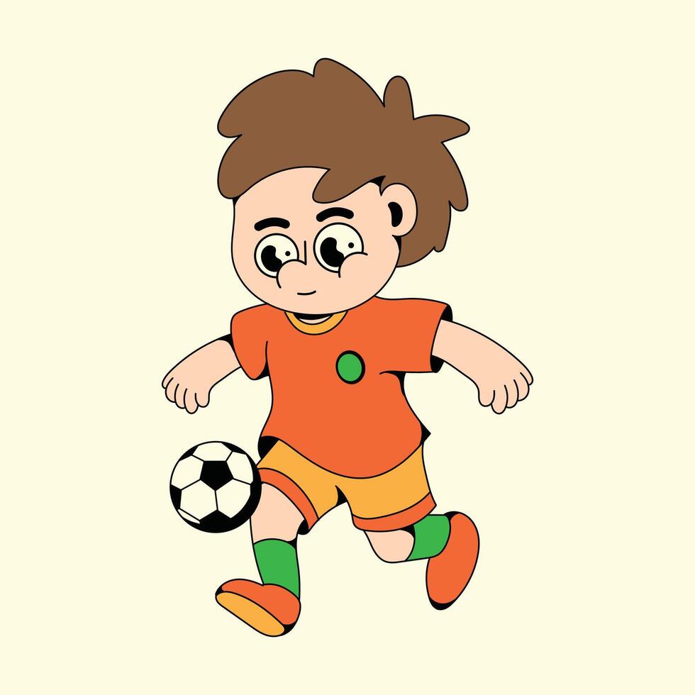 Kid playing soccer cartoon illustration vector