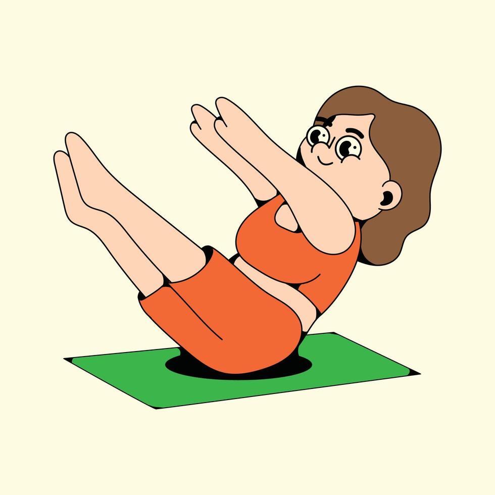 Happy women doing pilates cartoon illustration vector