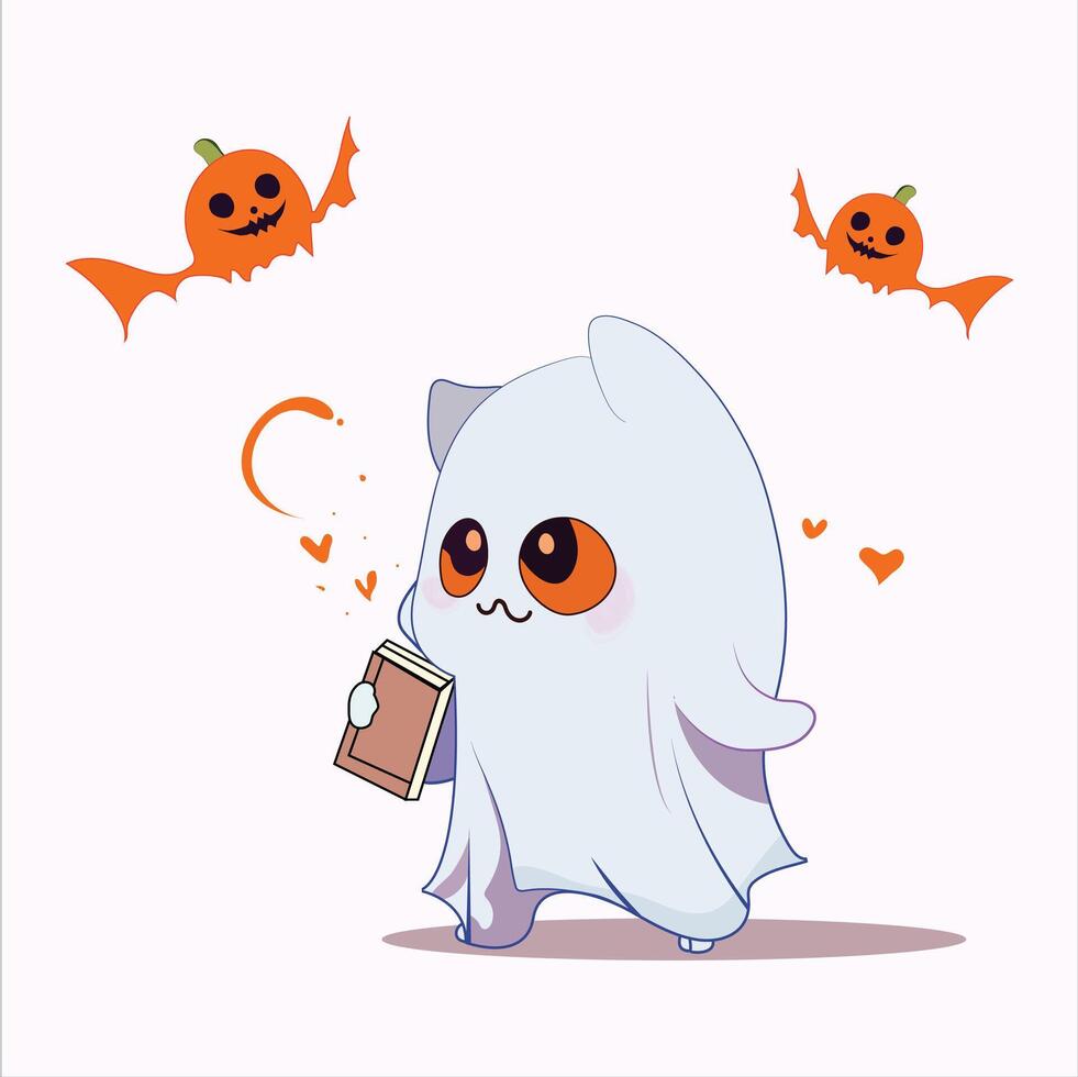 Halloween Ghost walking with a book vector