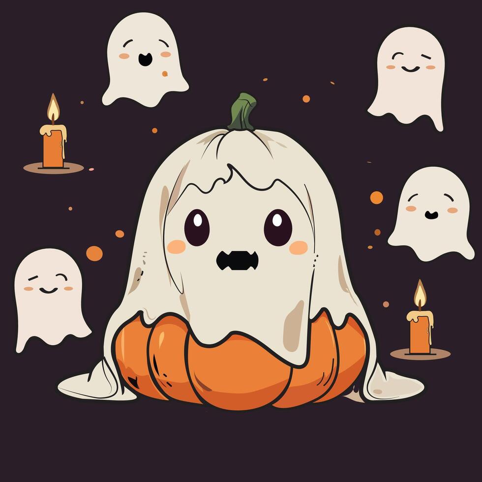 Halloween ghost on the pumpkin vector