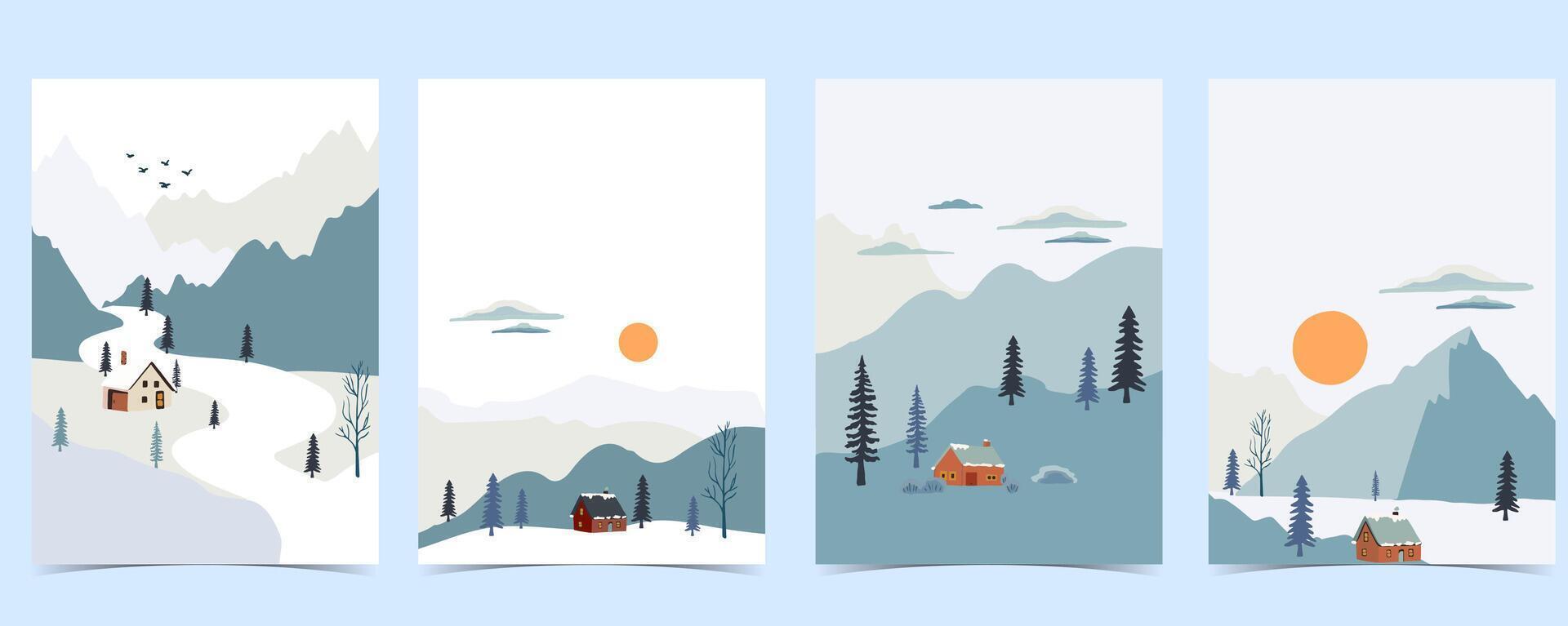 winter landscape background with mountain,tree vector