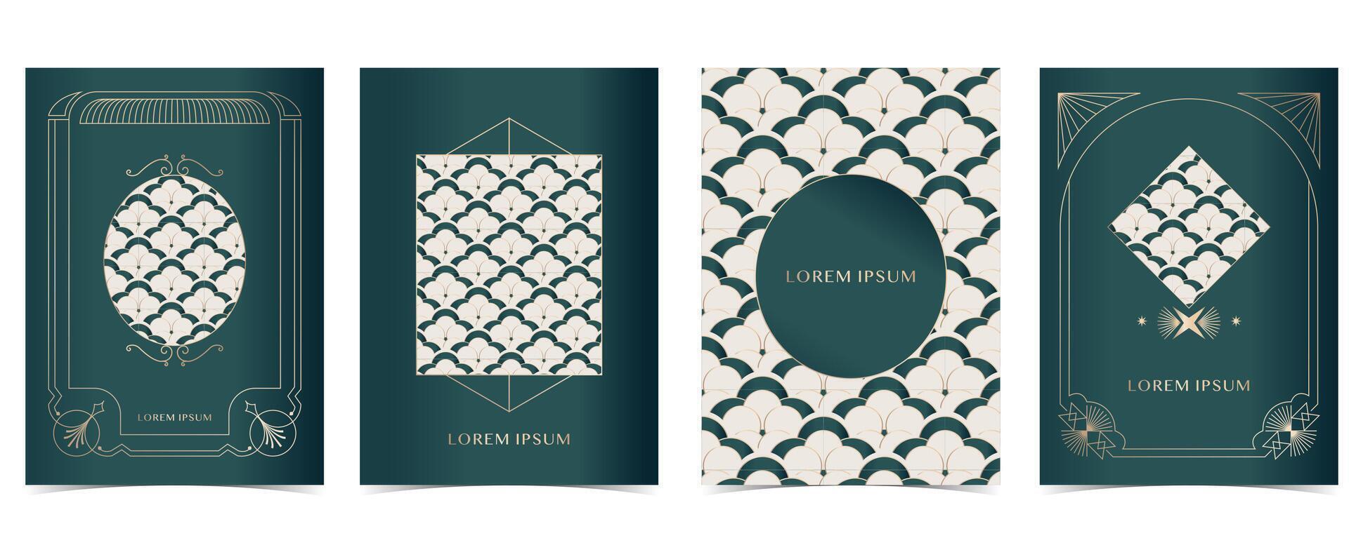 Vintage deco frame on dark green background with pattern. Abstract decoration template for a4 vertical design vector