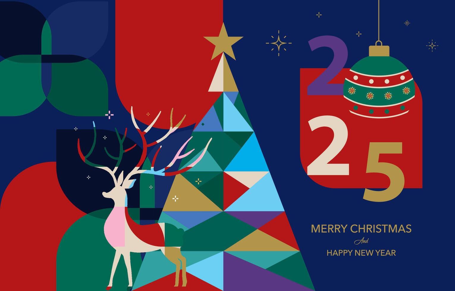 Christmas and happy new year banner with reindeer. horizontal banner design vector
