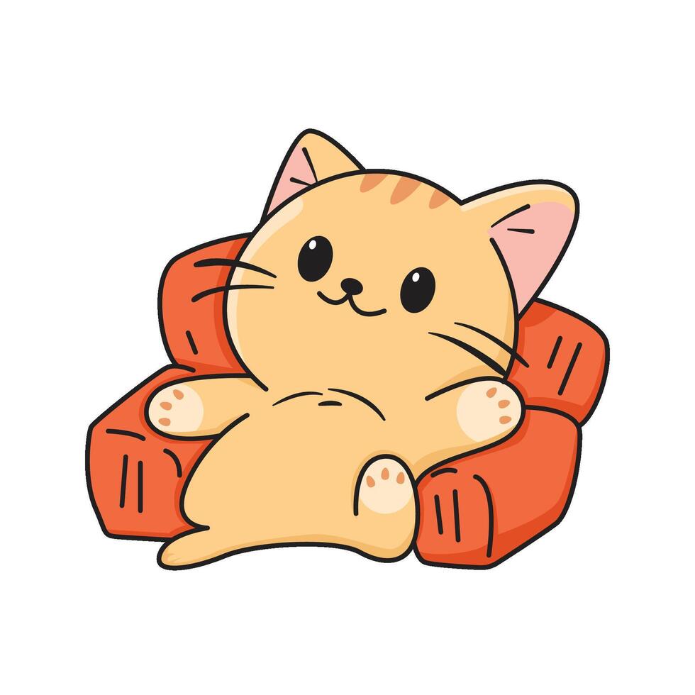 Cute orange cat relaxing in red chair. vector