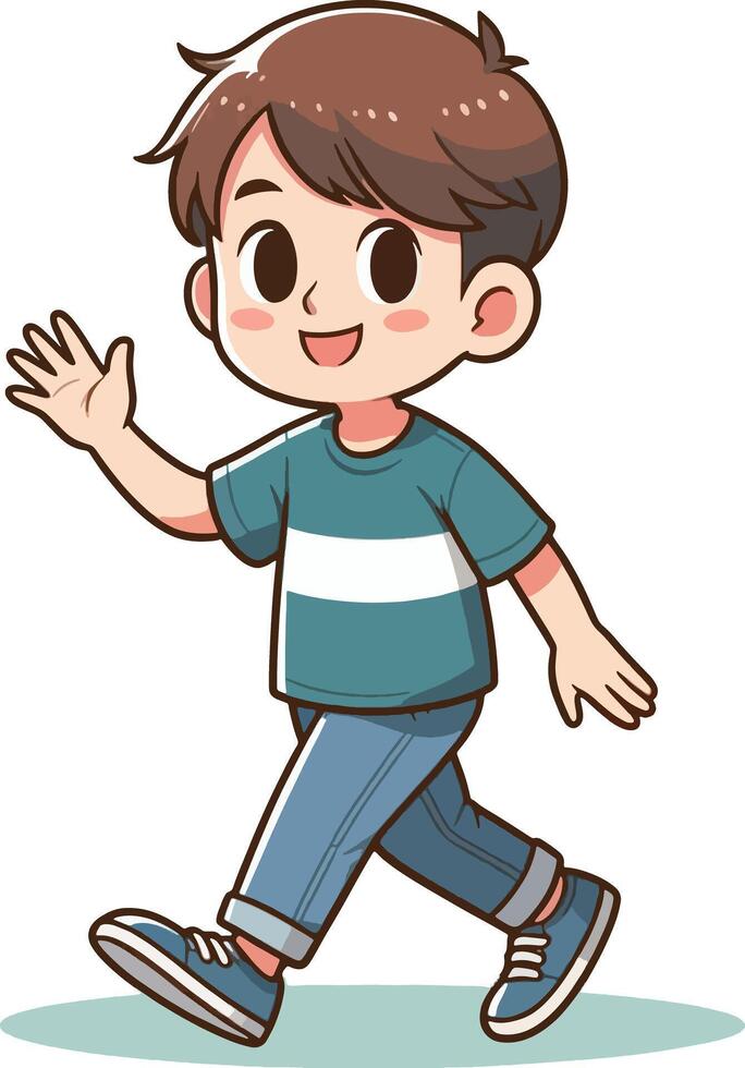 Little boy waving hand and walking vector